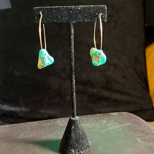 Handmade dainty hoops copper wire earrings with jade and antique copper charms